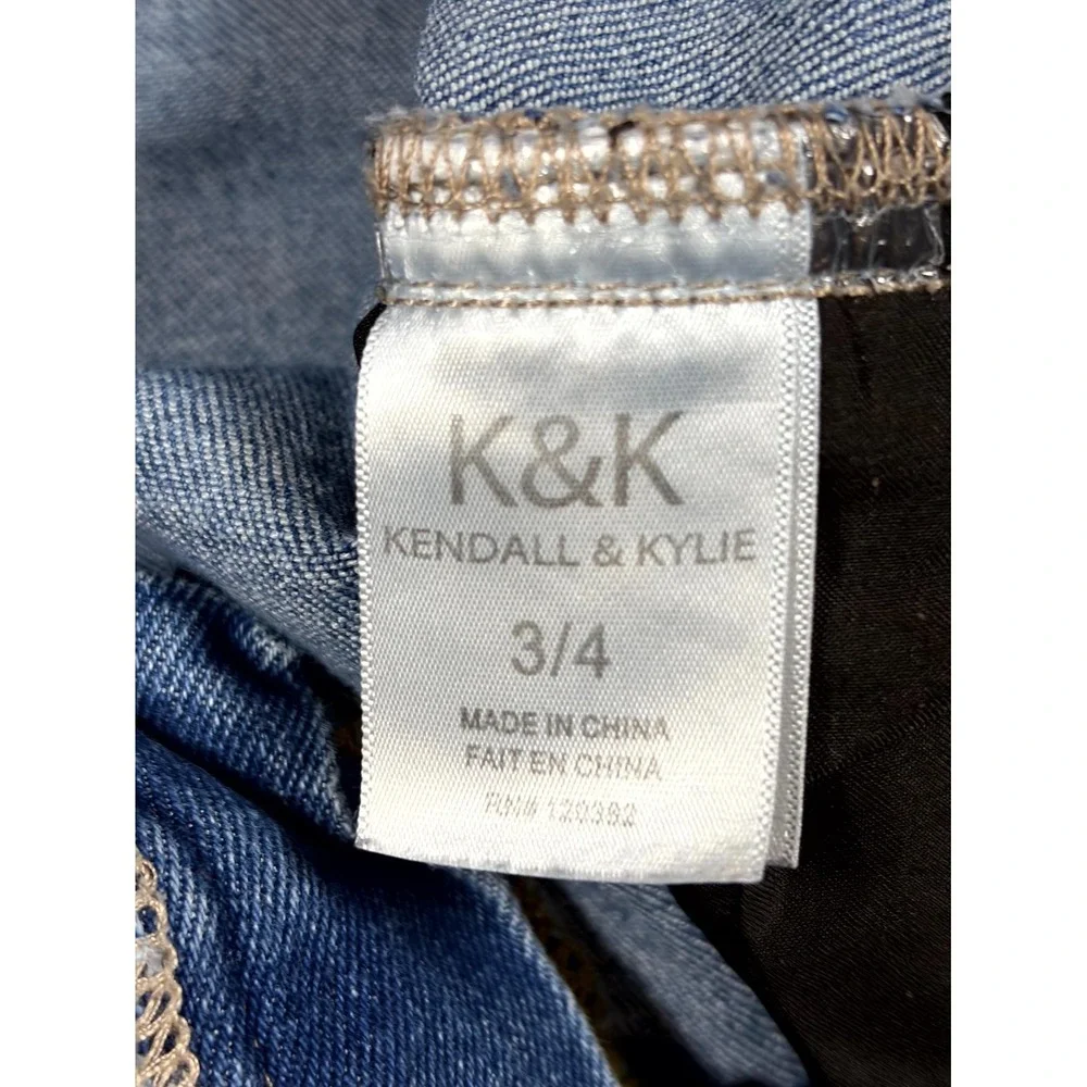 Kendall & Kylie Jeans Womens 3/4 Blue Denim Distressed Whiskered Boho Skinny Leg